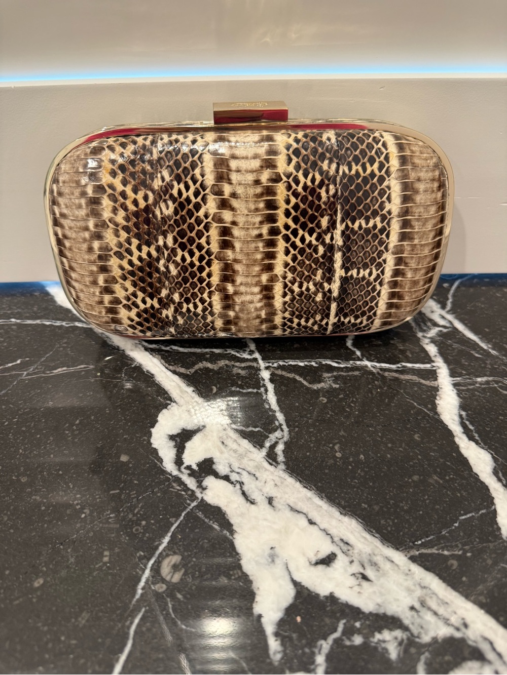 Anya Hindmarch Brown and Cream Snake-Embossed Clutch
